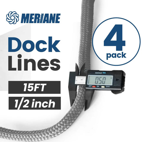 Marine Grade Dock Line Set Half Inch By Fifteen Foot Double Braided Nylon Boat Rope Gray Four Pack