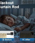 Child sleeping with Heavy Duty Blackout Curtain Rods For Windows 48 To 90 Inches With Wraparound Design And Curved Return.