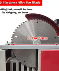 Heavy Duty Automatic Wood Cutting Saw With Pro Grade Alloy Blade Compact Shop Log Cutter For Slick Lumber Splitting And Precise Board Segments 220V 3000W Motor close-up of 19.7in alloy saw blade