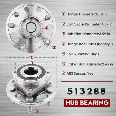 Front Or Rear Wheel Hub Bearing Assembly Fits 2010 2017 Buick LaCrosse Regal 2010 2017 Chevrolet Equinox with dimensions and features labeled.