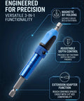 Three In One Magnetic Socket Bit Set With Adjustable Quarter Inch Hex Holder Magnetic Screwdriver Attachment And Extension Adapter For Quick Install And Stable Screw Alignment showing blue 1/4-inch hex tool