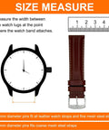 Diagram showing watch lug width measurement and leather strap related to 10 Pack Quick Release Spring Bars for Watches 21mm Wide and 1.8mm Diameter Pins Replacement Kit With Removal Tool for Easy Strap Swaps Link Pins and Lugs Durable Alloy Steel Build.