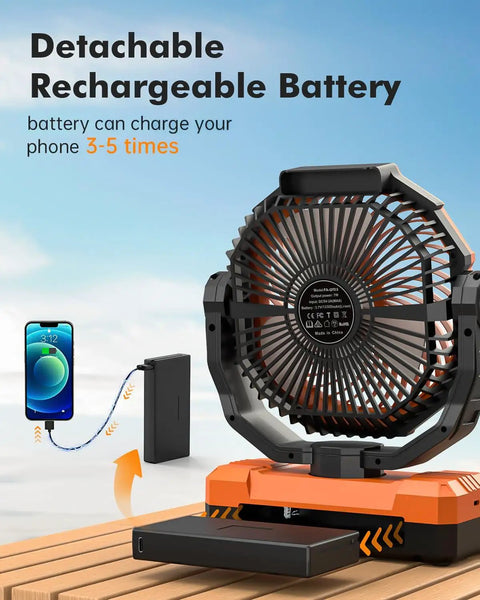 Three In One Camping Fan With Detachable Battery Built In Led Light And Hook Portable Usb Table Fan For Tent And Outdoors