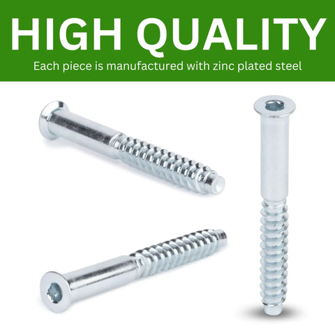 Spare DIY Furniture Screws Kit For Confirmat M7.0-2.4x60/33-35mm With 4mm Hex Recess Zinc Plated Steel Replacement Hardware Pack Of 8