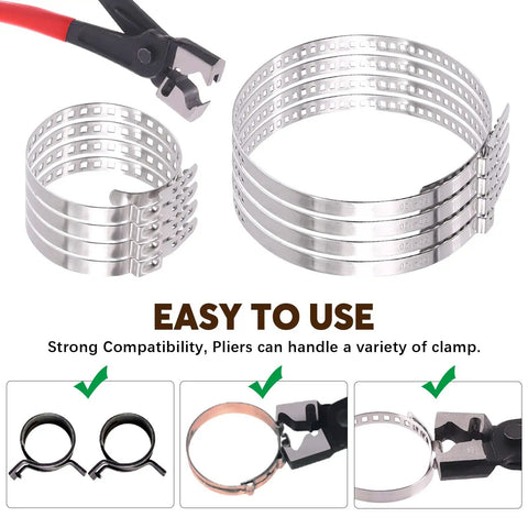 9Pcs Hose Clamp Pliers And CV Boot Clamp Kit with small and large stainless steel clamps visible