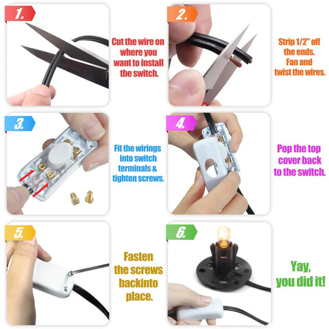 Step-by-step installation guide for White Thumb-Control Inline Power Button Switch For Lamps And Small Devices Dual Pole AC