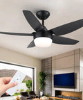 40 Inch Black Ceiling Fan With Lights And Remote Modern Indoor Ceiling Fan With Dimmable Lights Reversible Five Blade Design Quiet Noiseless Motor Room Ready For Bedroom Or Living Room.
