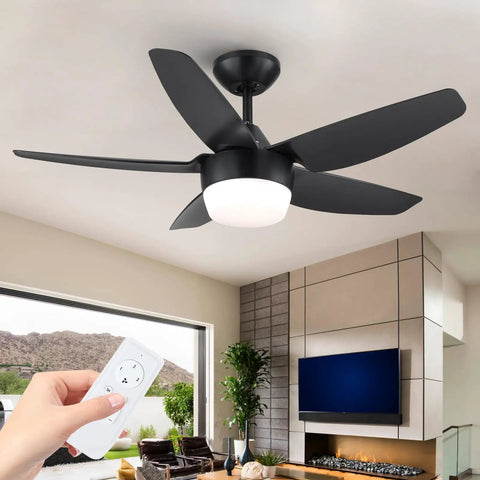 40 Inch Black Ceiling Fan With Lights And Remote Modern Indoor Ceiling Fan With Dimmable Lights Reversible Five Blade Design Quiet Noiseless Motor Room Ready For Bedroom Or Living Room.