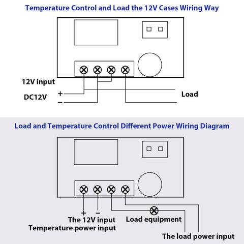 12V Temperature Controller Thermostat With Dual LED Display Pack Of 8 For DIY Pro Grade Temperature Regulation From Minus 50 To 110 Celsius 0.1 Celsius Accuracy 0.5 Second Refresh Rate Compact 48x29x32mm Module wiring diagram for 12V load connections