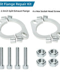 Heavy Duty 2.5 Inch Split Flange Repair Kit 2 Pack includes 2 flanges and 4 hex socket head bolts for exhaust leak fixes.