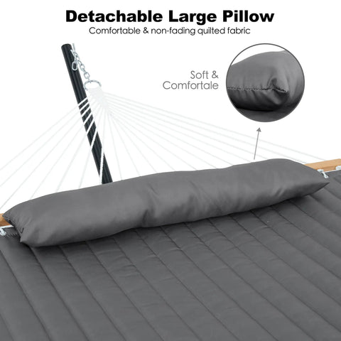 Close-up of Two Person Outdoor Hammock With Heavy Duty Steel Stand 55 Inch Double Hammock Large Removable Pillow Haze Gray