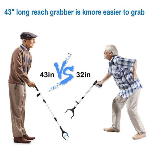 Ultra Long 43 Inch Grabber Reacher Tool With Foldable Design, No Sweat Magnetic Grip, 360 Degree Rotating Anti Slip Jaw, Great For Seniors, Indoor And Outdoor Use, Blue
