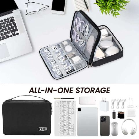 Premium Double Layer Electronics Travel Case Kickin Your Tech Stash Into Place With A Slick Cable Organizer Bag housing cords and gadgets.