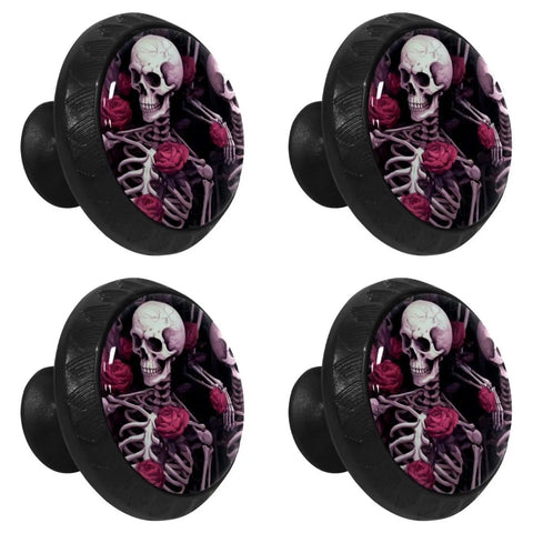 Four Piece Round Cabinet Knobs Set For Kids Durable Drawer Pulls With Screws featuring skull and rose design