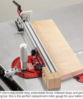 Universal Fit In Dexable Miter Gauge For Table Saw with micro-adjustable stop and extended fence on table saw.