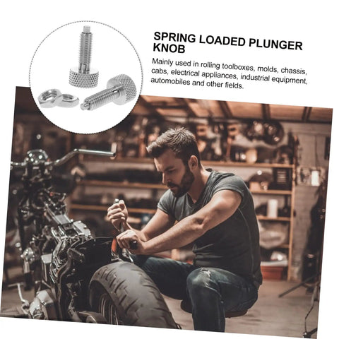 2 Pcs Steel Locking Spring Plunger Delivers Knockout Indexing Action. Man using a spring loaded plunger knob on a motorcycle.