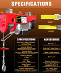 Heavy Duty Electric Winch Hoist With Wireless Remote Control For Garage Shop Use 440 Lbs Capacity specifications and accessories.
