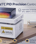 Hassle Free Manual Shrink Wrap Heat Sealer For Bopp And Pvc Film Smooth Overwrapping Packing Tool For Perfume Cosmetics Gift Boxes Quick Heat Up Digital Temp Control showing adjustable temperature controls.