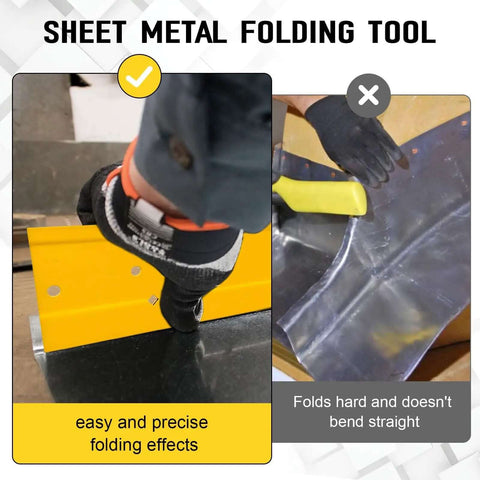 12 Inch Sheet Metal Bender Tool For Duct Bending And HVAC Projects with dual folding depth, showing easy, precise folds in metal.