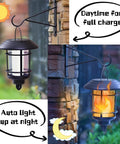 Daytime solar charging and nighttime flickering glow visible in 4 Pack Solar Powered Flame Wall Lanterns Outdoor Waterproof Sconce Lights.