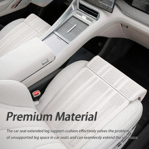 Upgrade Your Ride With This Brown Leather Car Seat Leg Extender Cushion Perfect For Mini Cooper Se Convertible John Cooper Works Electric Drivers Who Need Serious Thigh Support And Extra Legroom While Cruising Around in a car with white leather seats.