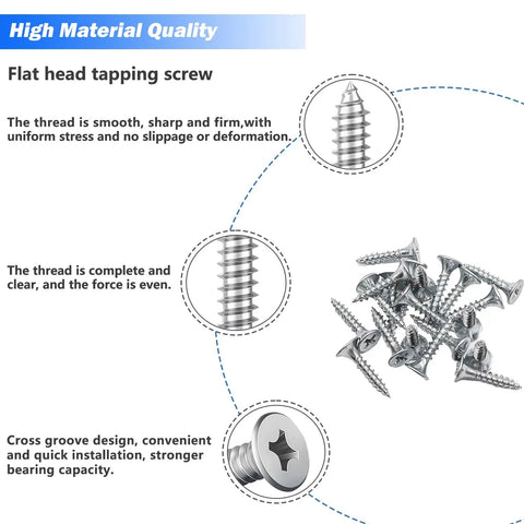 28 Piece Dang Solid Stainless Steel Flat Corner Brackets For Wood And Carpentry, No Sweat Corrosion Resistant Metal Straps With Rounded Edges For Diy Builds That Just Hold Tight, flat head tapping screws displayed.