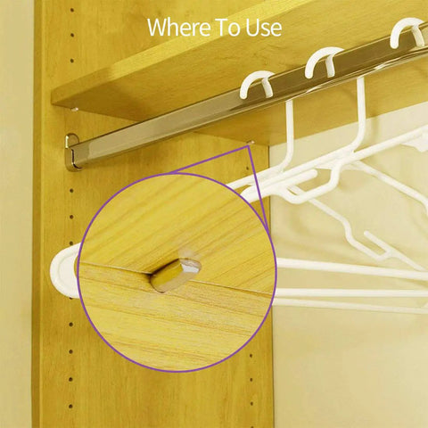 Six Styles Shelf Pins Set With 160 Pieces Nickel Plated Cabinet Pins For 5mm And 6mm Shelf Holes installed in a wooden cabinet.