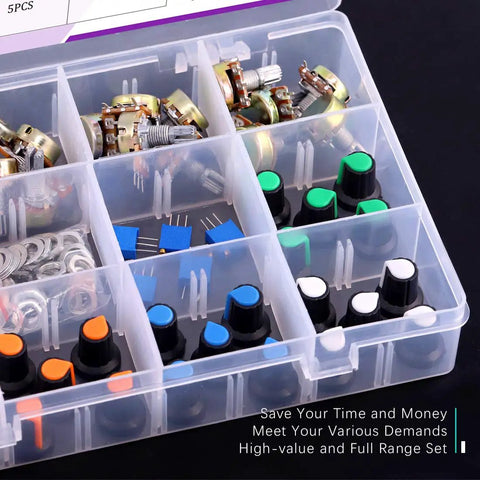 Dope Potentiometer Assortment Kit With 1K To 500K Ohms Includes Multiturn Trimmers And Single Linear High Precision Pots in box