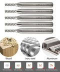 Yosoo HSS CNC end mill set, 1/8in diameter, 4-flute straight bits, 1/4in shank, for wood, nylon, aluminum, steel (5 pcs)