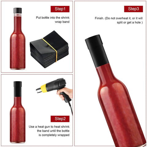 Shrink Bands 50x60mm Black Pack Of 200 Tamper Evident Seal For Hot Sauce And Other Liquids application process