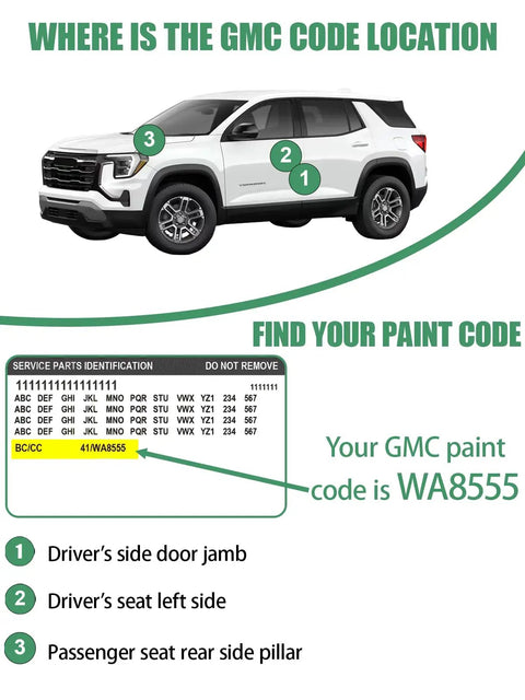 Diagram showing locations to find your GMC paint code on a vehicle for Easy To Use GMC Touch Up Paint Pen For Car Scratches Silver Ice Quicksilver Switchblade Silver Metallic Quick And Simple Auto Paint Scratch Repair To Keep Your Ride Fresh.