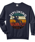 Ziplining Graphic Sweatshirt For Thrill Seekers And Adventure Lovers With Retro Vintage Zip Line Tour Artwork on black fabric.