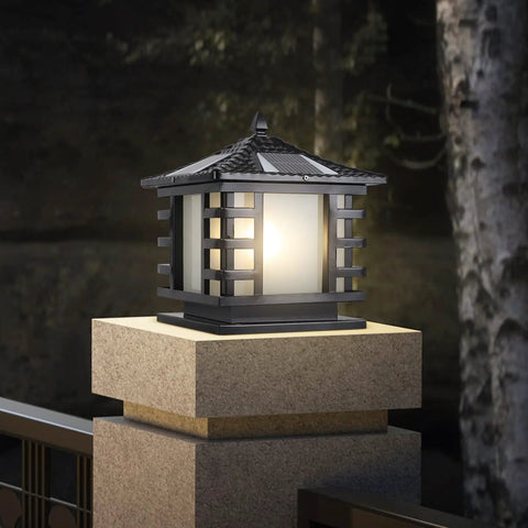Dope Solar Column Lights IP65 Waterproof Outdoor Post Lamp With Remote Control Aluminum Pillar Lights on stone post at night