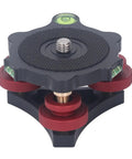 Beefy CNC Leveling Base Vise with bubble levels, black anodized aluminum, red adjustment knobs for precision milling and drilling.