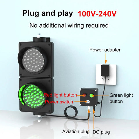 Industrial Led Traffic Stop Light With Bright Red And Green Lenses Plug And Play Toggle Switch For Loading Bays showing power switch and plugs.