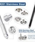 323 Piece Canvas Snap Kit With Marine Grade Stainless Steel Caps, Sockets, Fabric Base Studs, Posts, And Solid Base Screws Plus Hole Punch And Setting Tools