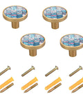 Boho Chic Cabinet Knobs And Drawer Pulls 4 Pack In Blue Pink Texture Zinc Alloy Hardware For Dressers And Cabinets Diameter One Point Two Six Inch Height Zero Point Nine Inch Rust Resistant Smooth Finish.