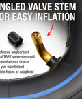 Close-up of bent TR-87 valve stem on Thorn Resistant 4.10/3.50-4 Inner Tubes 2 Pack for wheelbarrows and hand trucks.