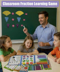 Teacher demonstrating Hands-On Fraction Learning Kit With Tiles For Elementary Math to children in classroom setting.