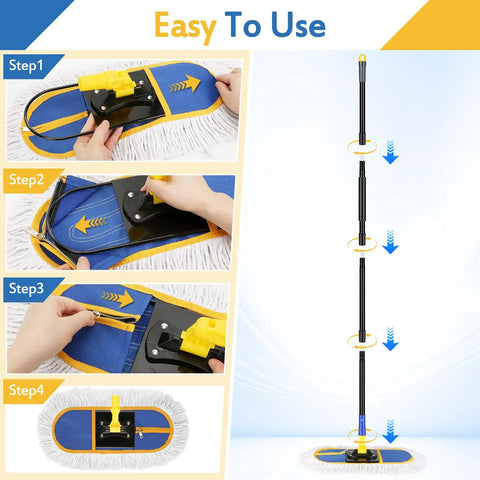 Step-by-step assembly of Commercial Dust Mop For Floor Cleaning With 360 Degree Swivel Head Beast Heavy Duty Wet Dry Broom