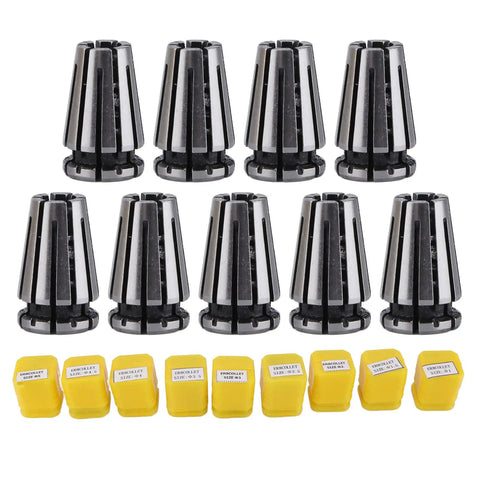 Top Tier 9 Piece Collet Chuck Set For CNC Engraving And Milling With Insane 0.005mm Accuracy, includes 9 robust collets and protective caps.