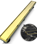 36 Inch Linear Shower Drain With No-Nonsense Reversible 2-In-1 Cover Tile Insert And Removable Grate In Brushed Gold SUS304 Stainless