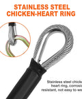 Steel Core Flip Line For Tree Climbing With Half Inch By Eight Foot Wire Rope Heavy Duty Triple Lock Carabiner Adjuster Steel Swivel Snap Fall Protection Gear For Arborists And Tree Climbers 20 kN Breaking Strength showing stainless steel chicken-heart ring.
