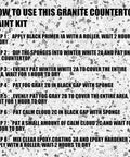 Instructions for using Granite Countertop Paint Kit Epoxy Refinishing For Kitchen And Bath 25X Thick Bright Gloss Coating In Pearl White DIY.