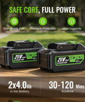 Two 4.0Ah Li-ion batteries for Cordless Leaf Blower With 680 CFM, 2x 4.0Ah Batteries And Charger, 5 Speed Brushless Motor.