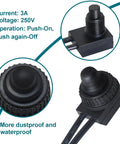 2 Pack 12V Waterproof Push Button Switch On Off SPST Push On Push Off Latching Button Switch With Copper Contacts And Sealed Housing Heavy Duty Automotive Marine Grade Replacement, 10mm black switch