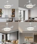 Pwefhsdjvh Ceiling Fan with LED Light 6-Speed Remote Control in modern office and living spaces, showcasing sleek design and lighting.