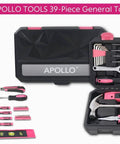 39 Piece General Household Tool Set In Toolbox Storage Case With Essential Hand Tools For Everyday Home Repairs DIY And Crafts Pink Ribbon Edition Includes Hammer Pliers Wrench Tape Measure Utility Knife Magnetic Level And More