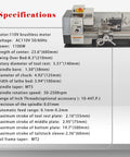 Specifications of Jaryannix 8 X 24 Inch Metal Lathe Benchtop Machine With Variable Speed Up To 2500 Rpm for precision projects.