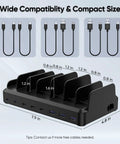 Power Packed 300W Multi Device Charging Station With 8 USB Ports And Dual 65W PD Ports Black with 6 Short Cables Shown